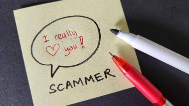 romance love scams concept scammer vs victim 262986432