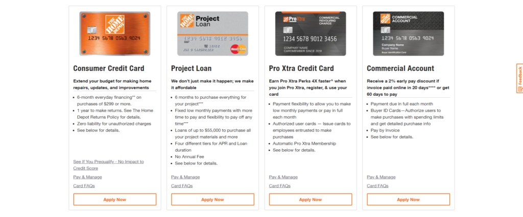 Different Home Depot Card Options