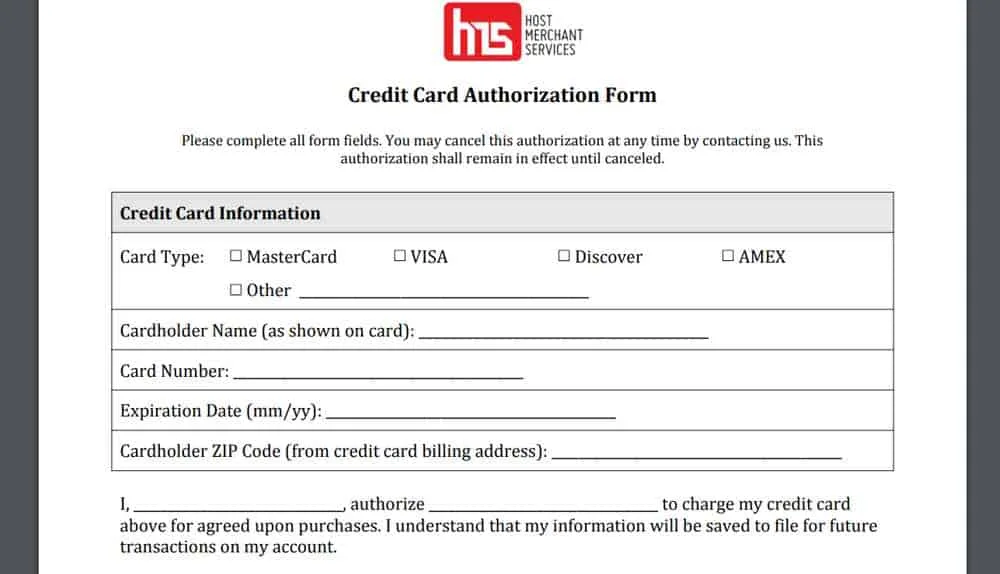 authorization form for credit card credit card authorization form
