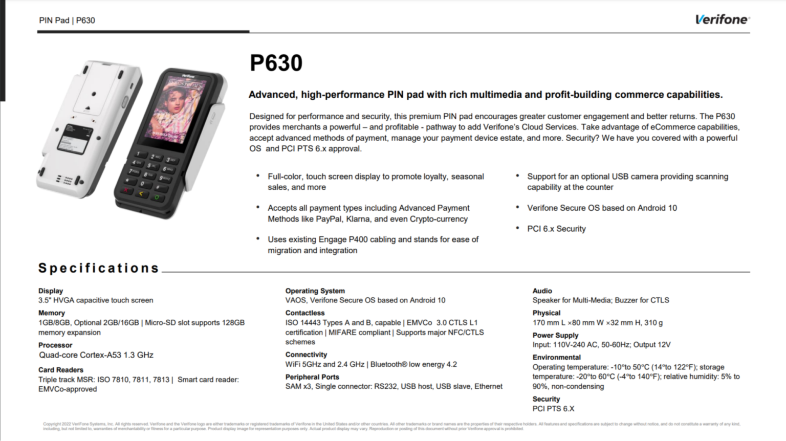 Verifone P630 Features and Specifications | Host Merchant Services