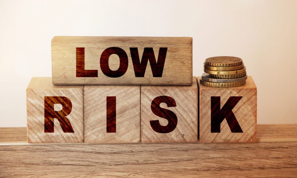 low risk on wooden blocks and coins stack on wooden table rrisk concept in business or investment 191313013 1024x615 1