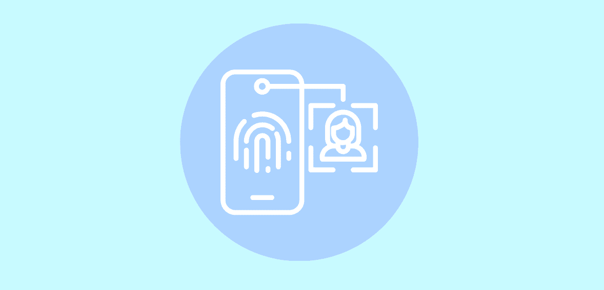 Fingerprint mobile payment security icon on blue background.