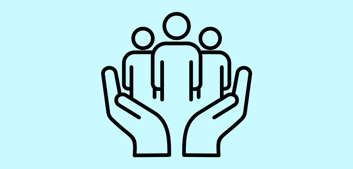 Hand holding group of people, customer support, care, service, assistance, community, teamwork, partnership, business, trust, Host Merchant Services.