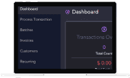 Easy-to-use merchant dashboard displaying transaction overview and total balance.