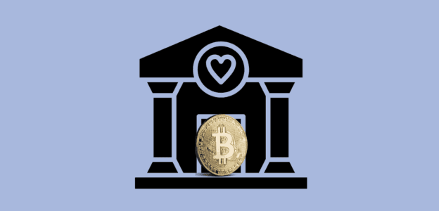 Cryptocurrency Bitcoin coin in front of a temple icon, representing digital payment solutions from Host Merchant Services.