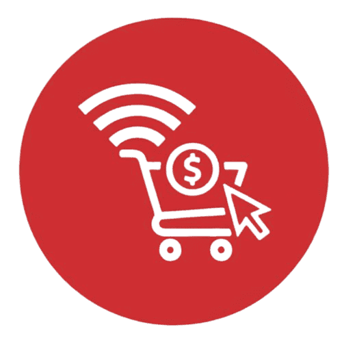Wireless payment processing cart icon with dollar sign for merchant services.