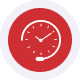 Red clock with white hands showing time, symbolizing time management or deadlines.