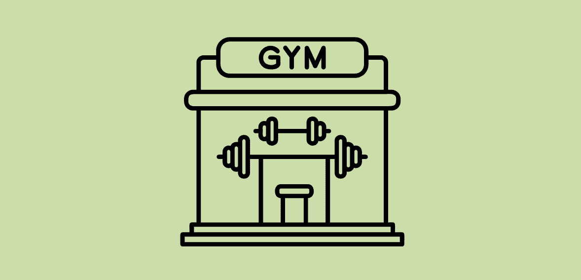 Weightlifting gym building illustration for fitness and health marketing.