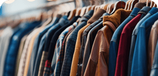 High-quality men's and women's clothing on retail racks at Host Merchant Services.
