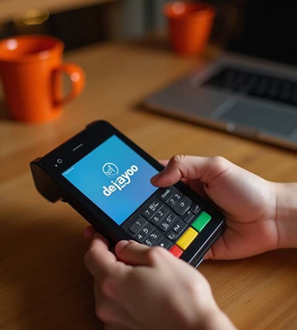 Secure mobile payment processing with DejaVo on a portable card reader.