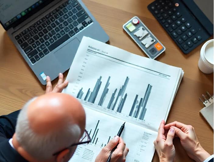 Data analysis and business growth with financial charts and reports.