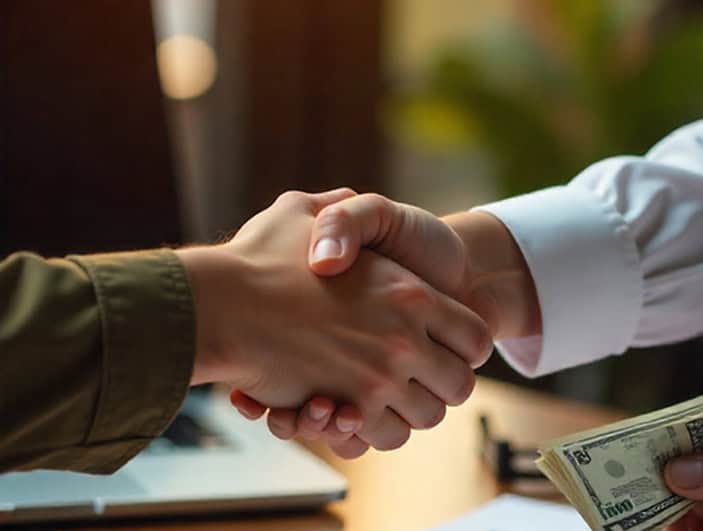 Handshake securing merchant payment processing partnership, representing reliable e-commerce solutions.