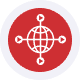Red digital globe icon representing global payment solutions for Host Merchant Services.