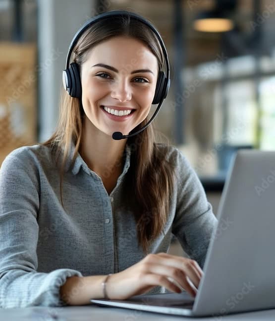 Customer service representative with headset at laptop, providing payment processing support for Host Merchant Services.