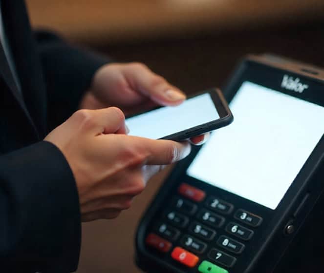 Mobile payment processing at a point of sale with a smartphone and card reader for secure transactions, hosted by Host Merchant Services.
