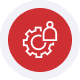 gaming gambling icon7 Red icon with gears and person symbol representing payment solutions and merchant services.