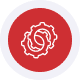 Red host merchant services logo with gear icon representing payment solutions and merchant support.