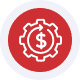 Red gear with dollar sign icon representing payment processing solutions.