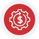 Red gear with dollar sign icon representing payment processing solutions.