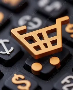 Secure online shopping cart icon on a computer keyboard, representing e-commerce and payment solutions.