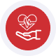 Red heart with hand icon representing healthcare customer support.