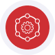 Red gear icon representing innovative payment processing solutions.