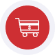 Red shopping cart icon on a white background representing e-commerce payment solutions.