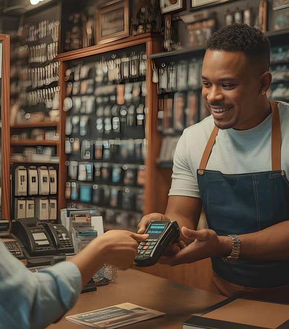 Portable credit card reader for seamless merchant transactions at Host Merchant Services.
