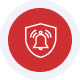Red circular icon with a white shield and checkmark representing secure payment processing.