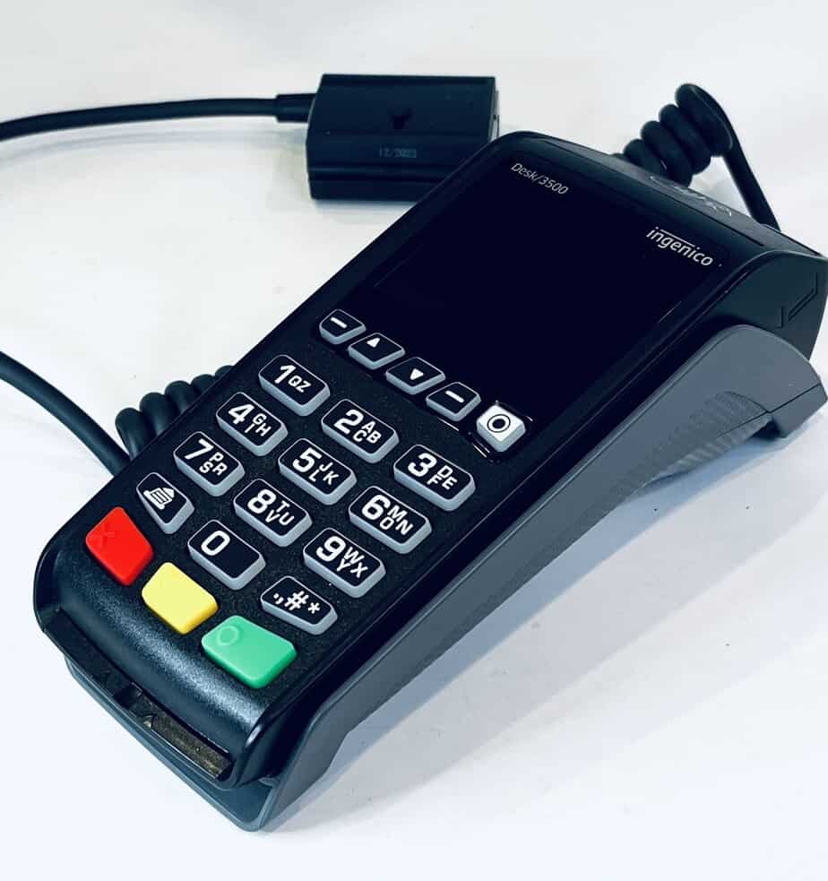Portable payment terminal for Host Merchant Services transactions.