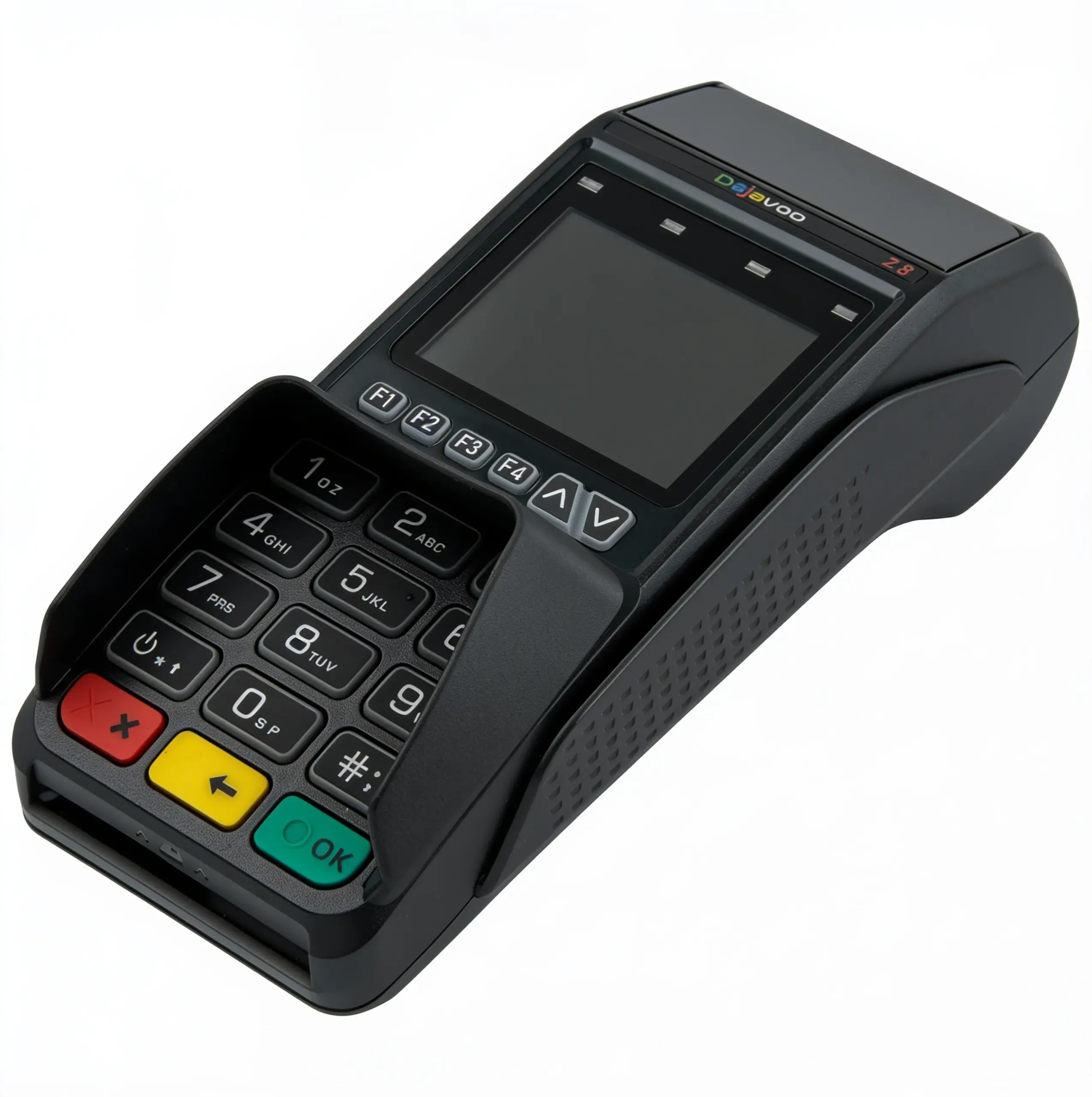 Dejavoo Z8 countertop payment terminal with touchscreen, built-in printer, and flexible connectivity