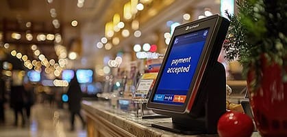 Mobile payment terminal accepting credit card transactions.