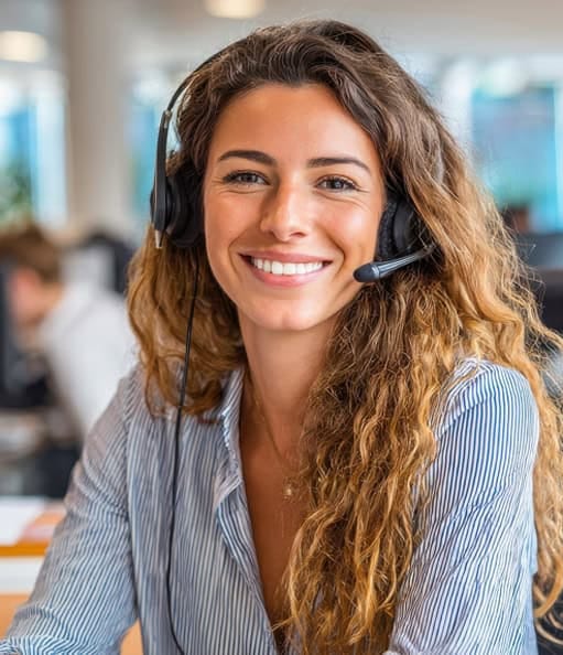 High-quality customer support representative wearing a headset at Host Merchant Services.