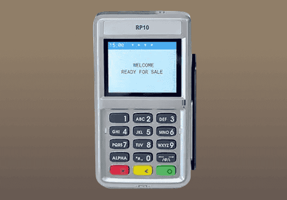 Contactless credit card payment terminal for business transactions.