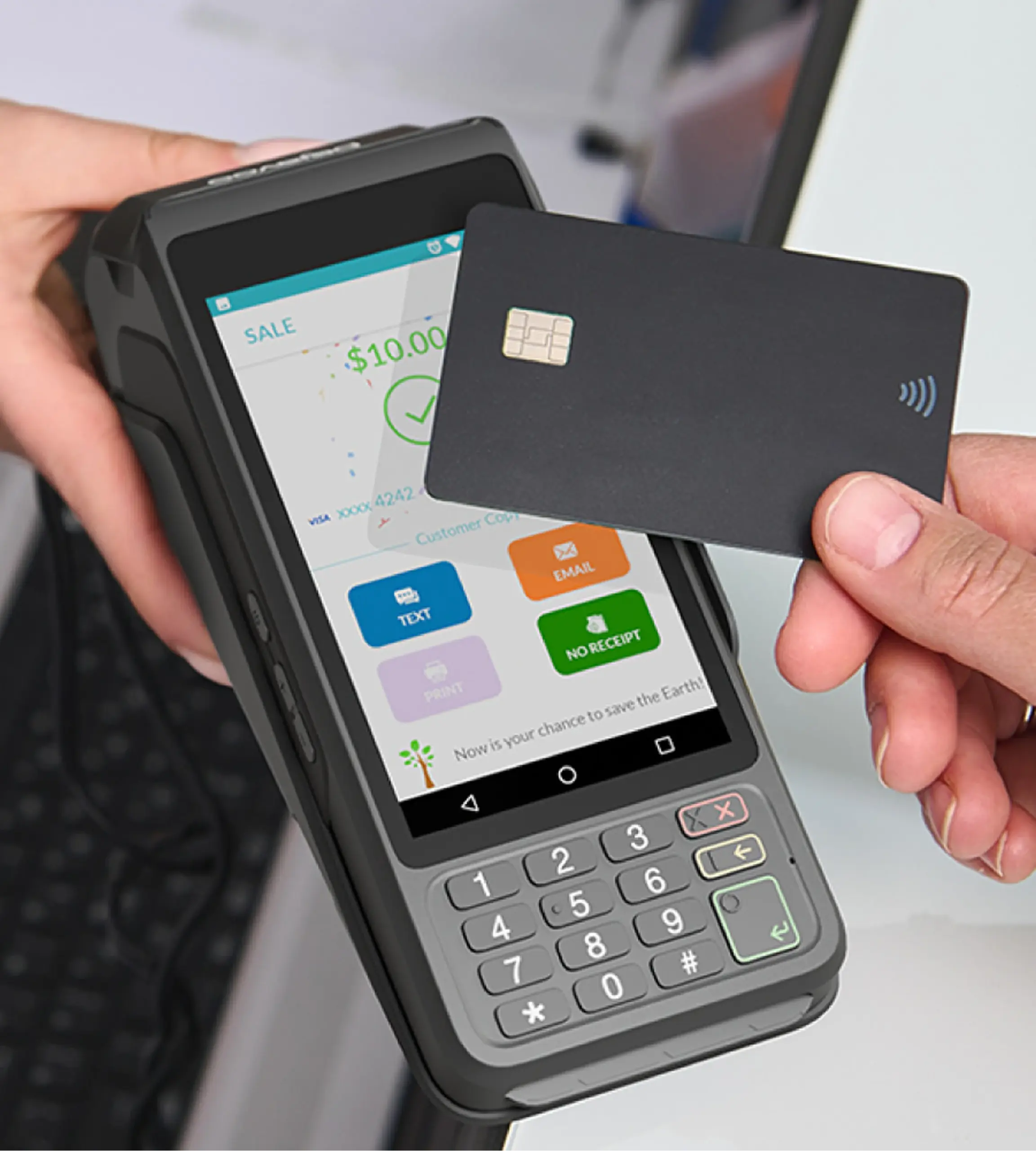 Dejavoo P1 PIN pad payment terminal supporting secure pre-authorization and transaction completion