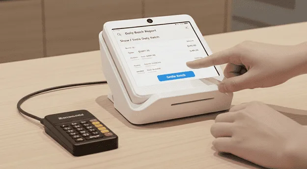 Mobile point of sale transaction device for merchant payment processing.