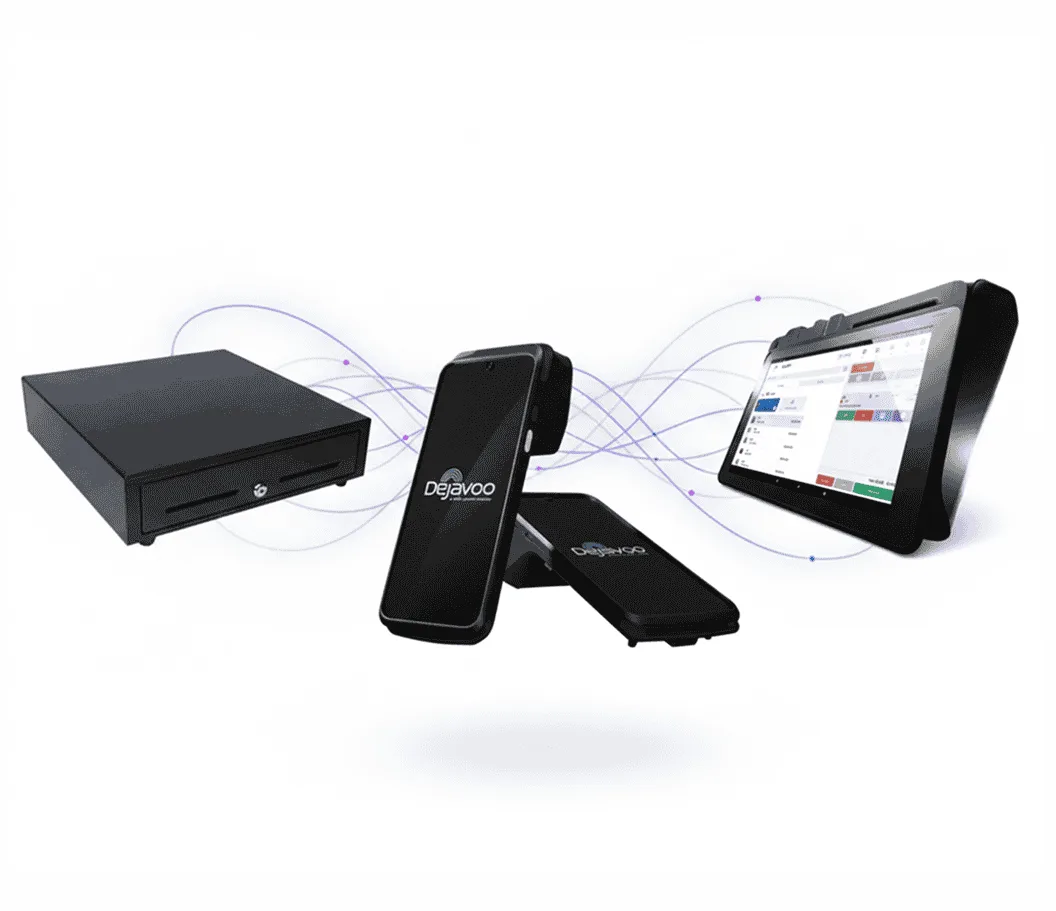 Contactless payment devices for merchant services and transactions.