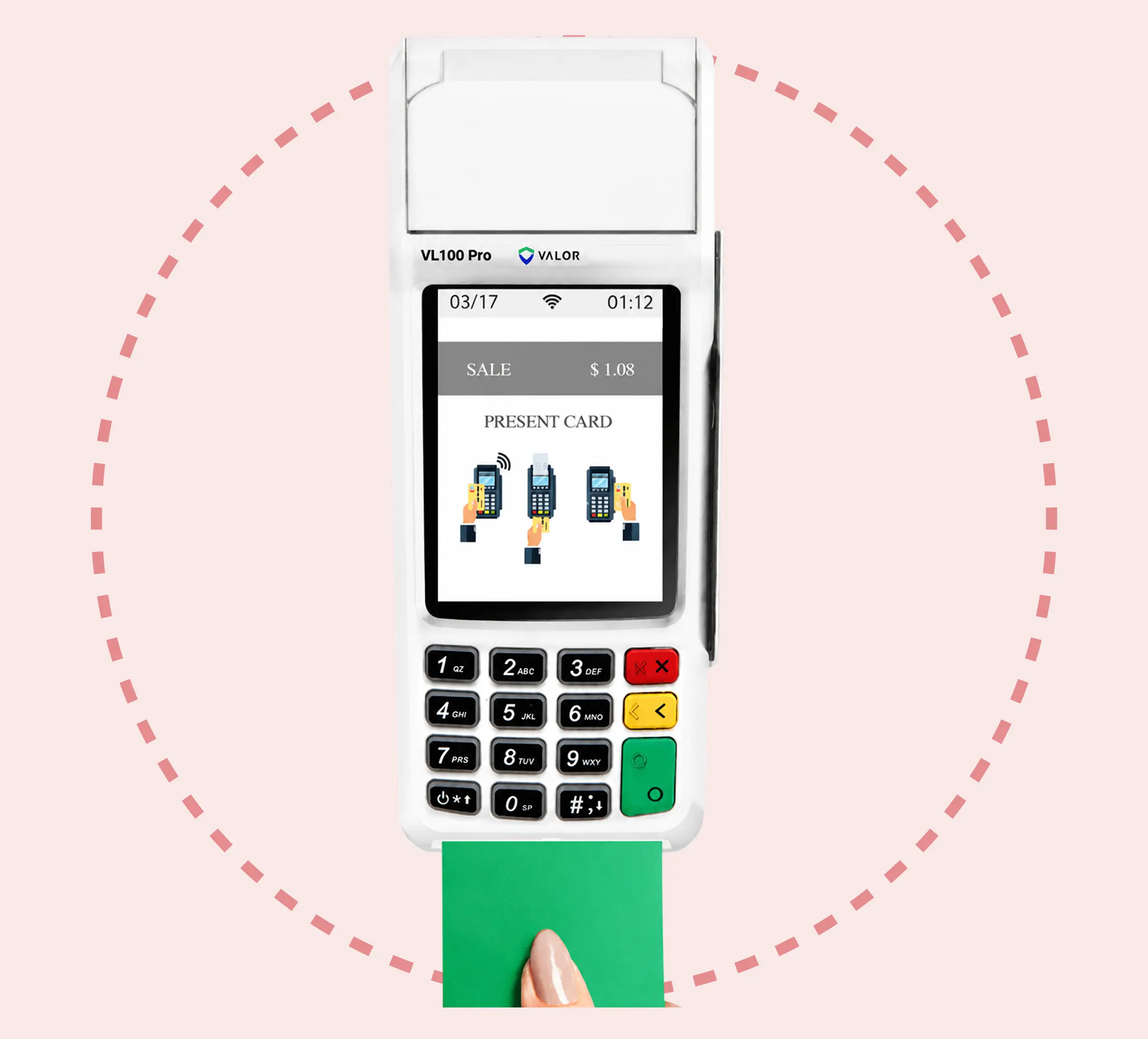Valor VL100 Pro countertop payment terminal featuring a touchscreen display and integrated receipt printer
