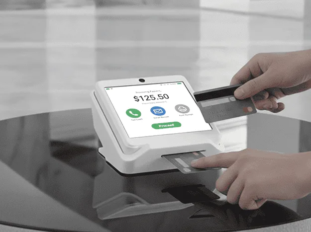 Contactless payment terminal accepting credit card transactions.