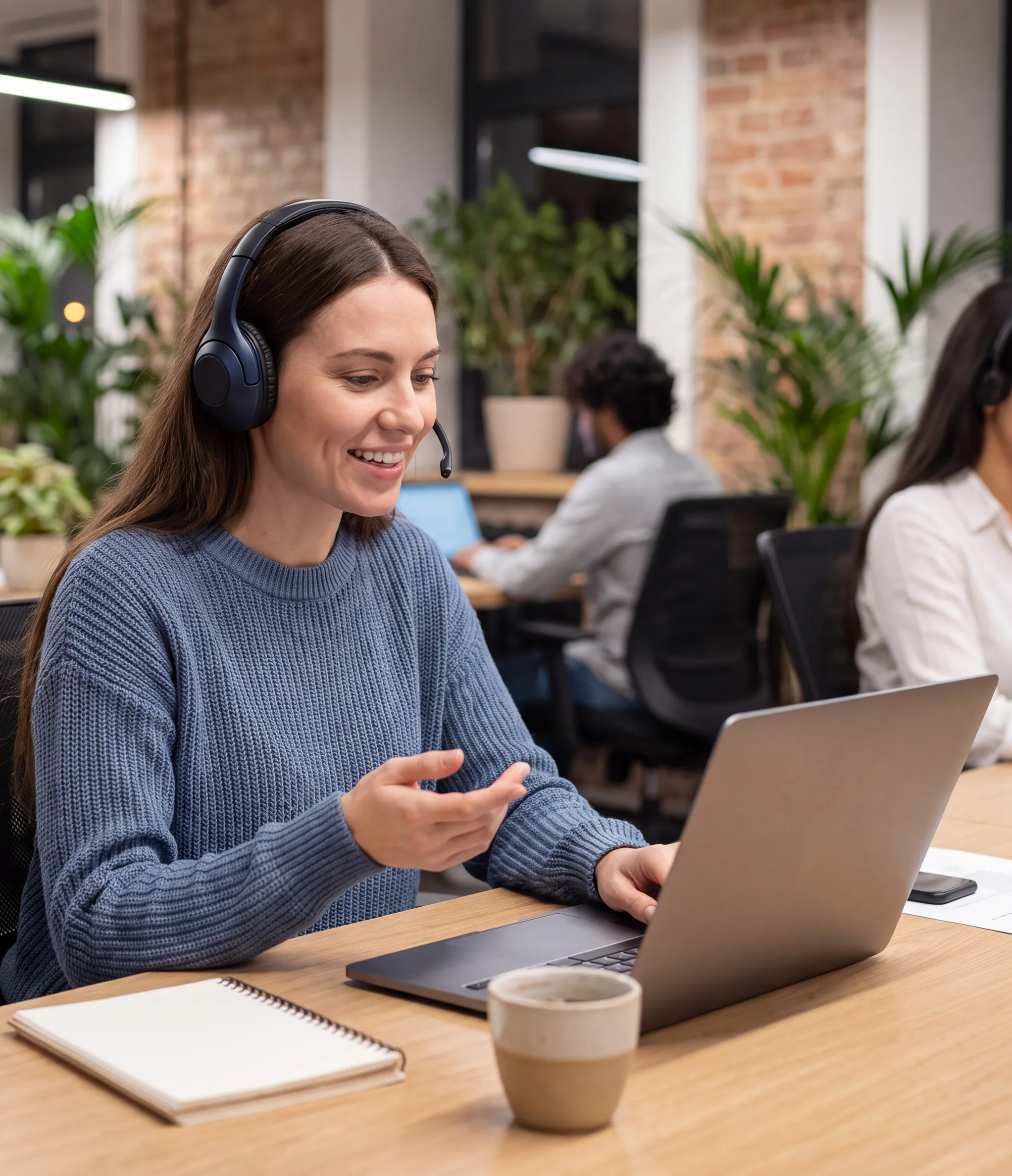 Customer support representative wearing a headset assisting with Valor VP550E POS terminal questions