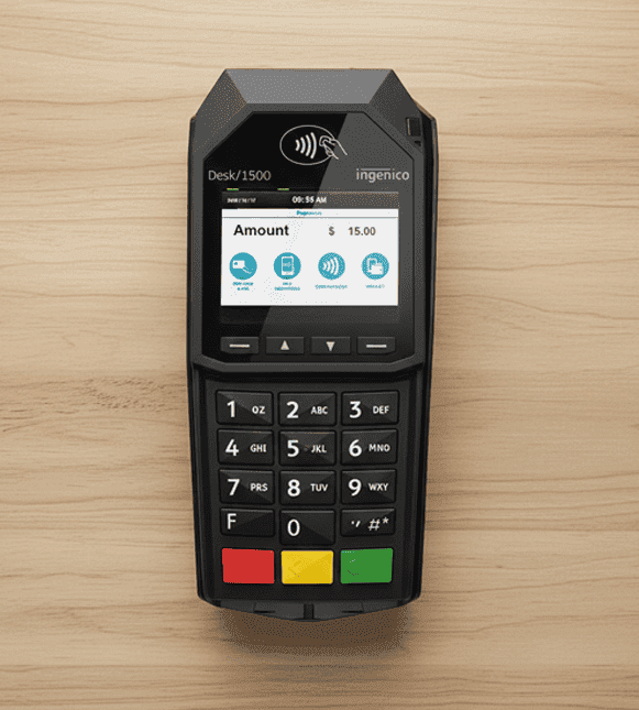 Contactless payment terminal for Host Merchant Services transactions.
