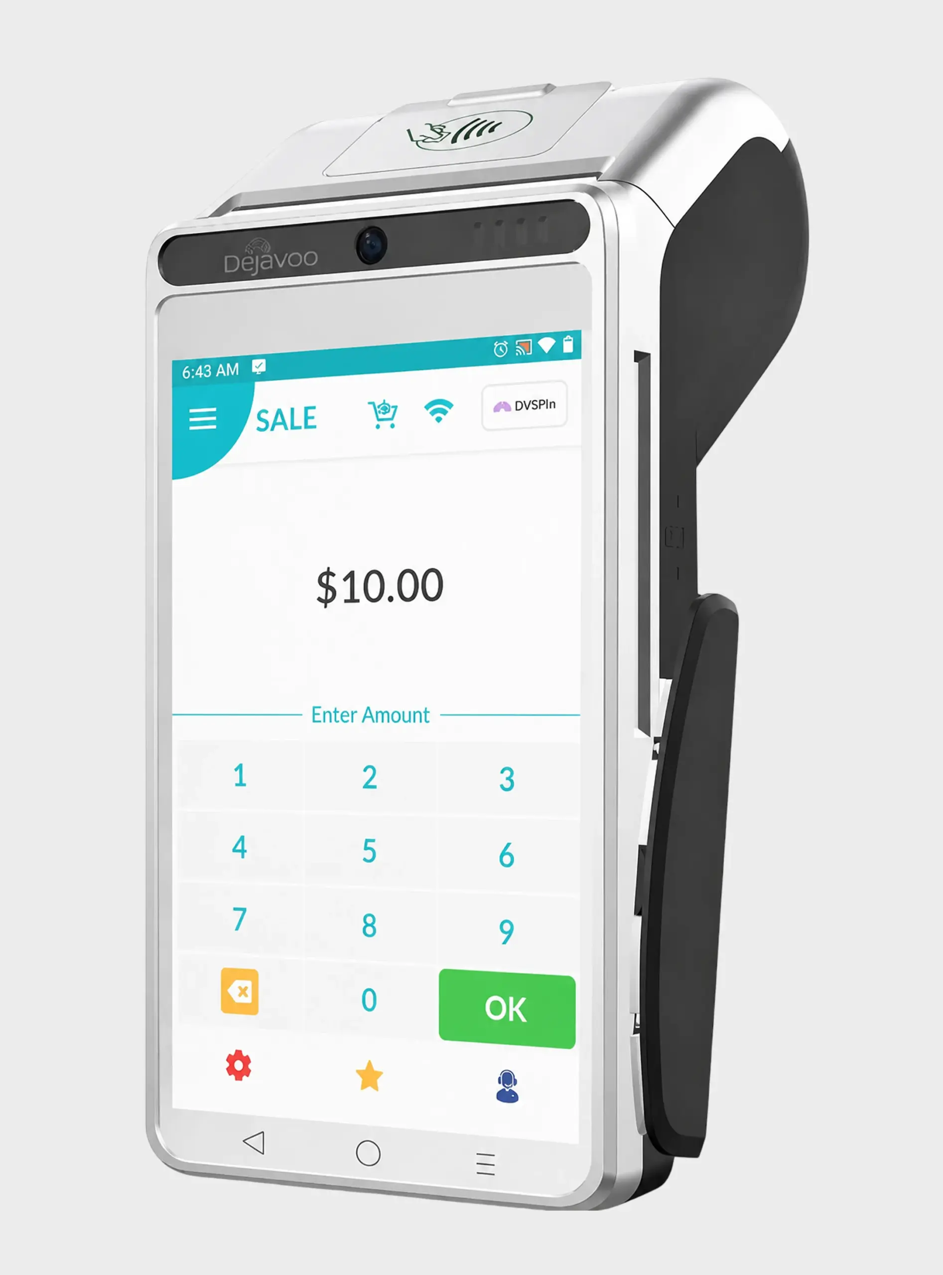 Dejavoo QD4 countertop payment terminal supporting server and clerk ID management for transaction tracking