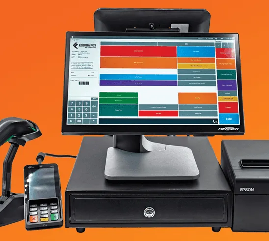 Point of Sale (POS) system with payment processing hardware for retail businesses.