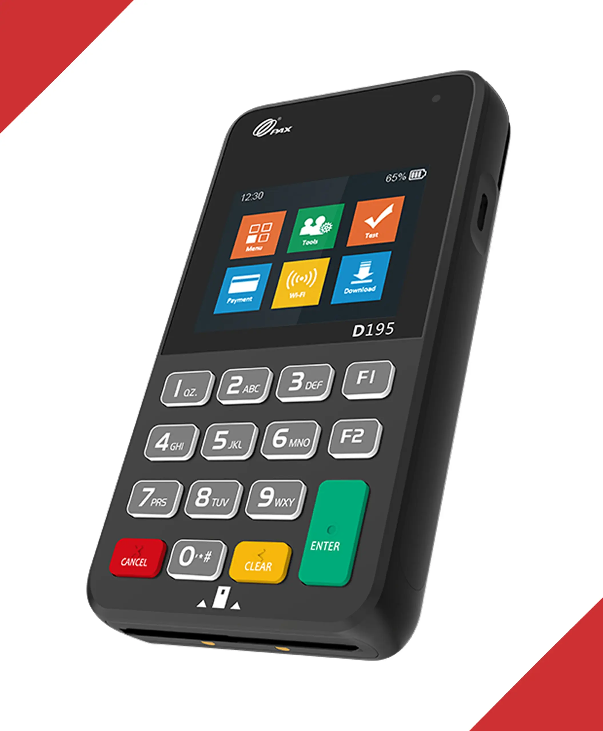 PAX D195 payment terminal designed to securely accept EMV chip card and PIN transactions