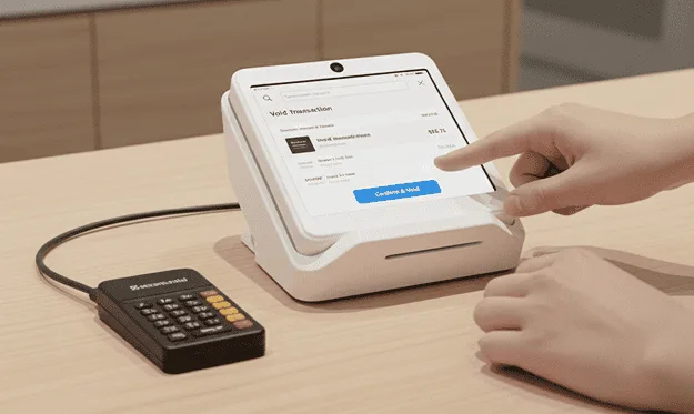 Contactless payment terminal for secure card transactions at Host Merchant Services.