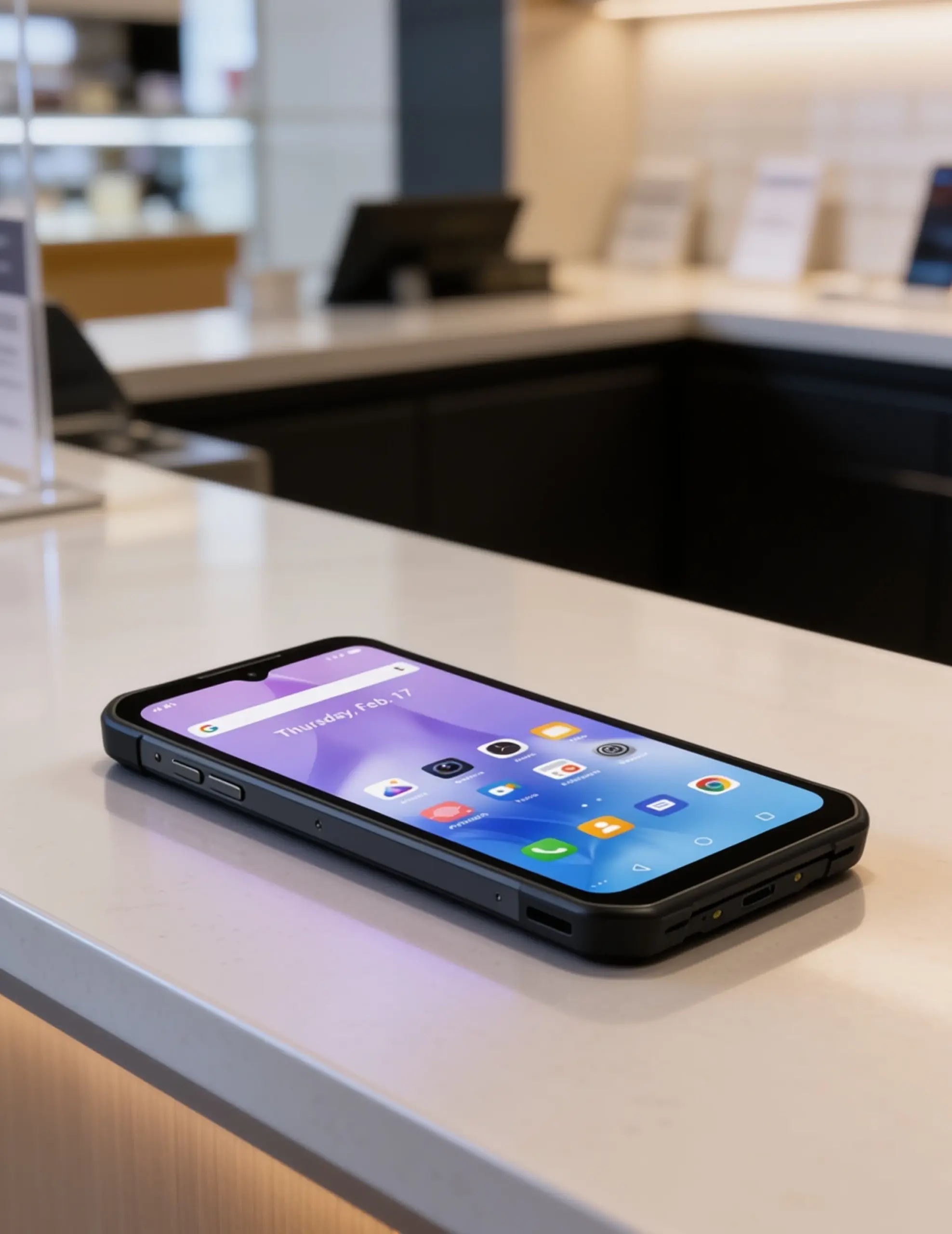 PAX A6650 handheld SmartPOS terminal displayed on a business counter for mobile payment processing