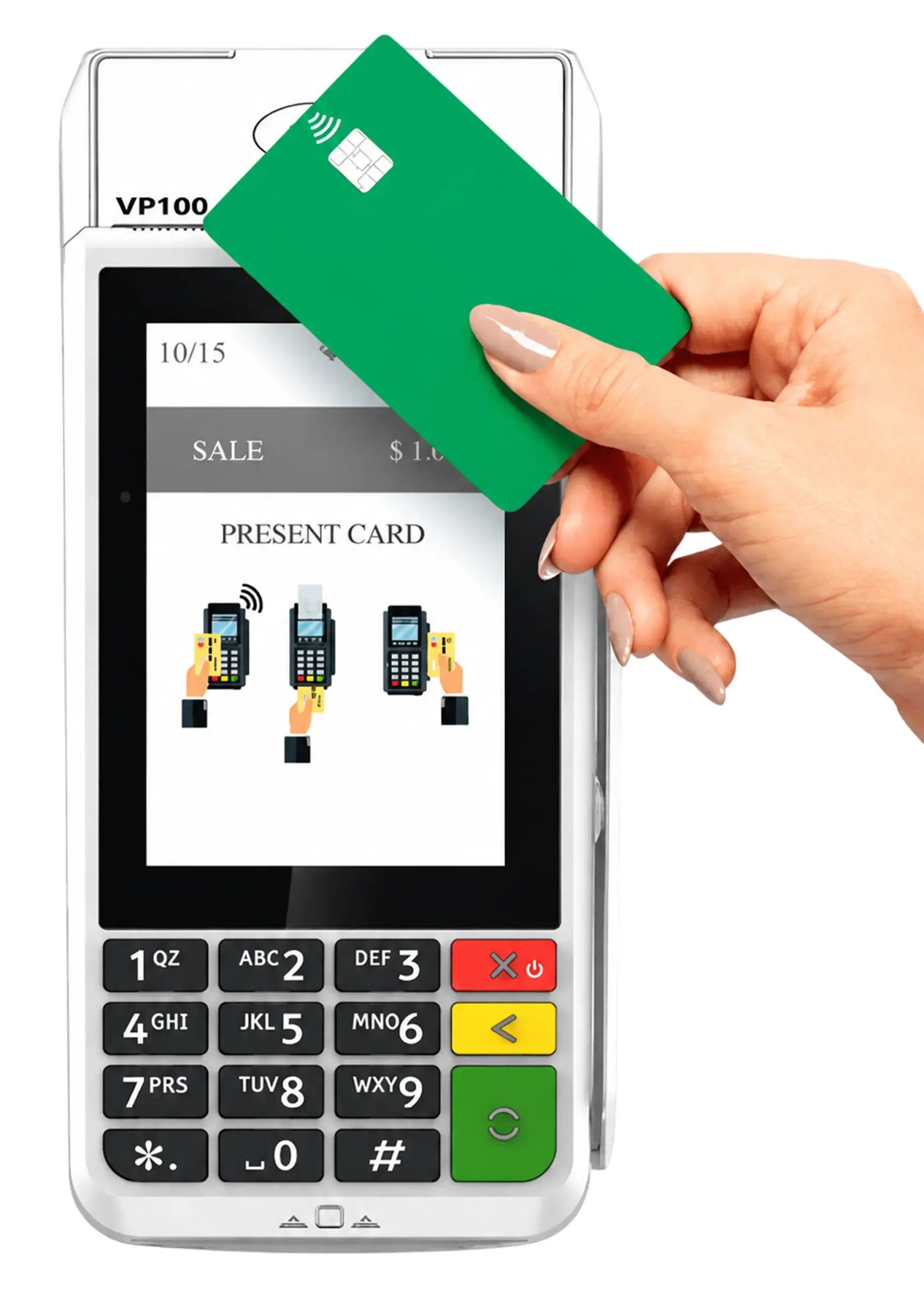 Valor VP100 countertop card reader accepting a contactless payment