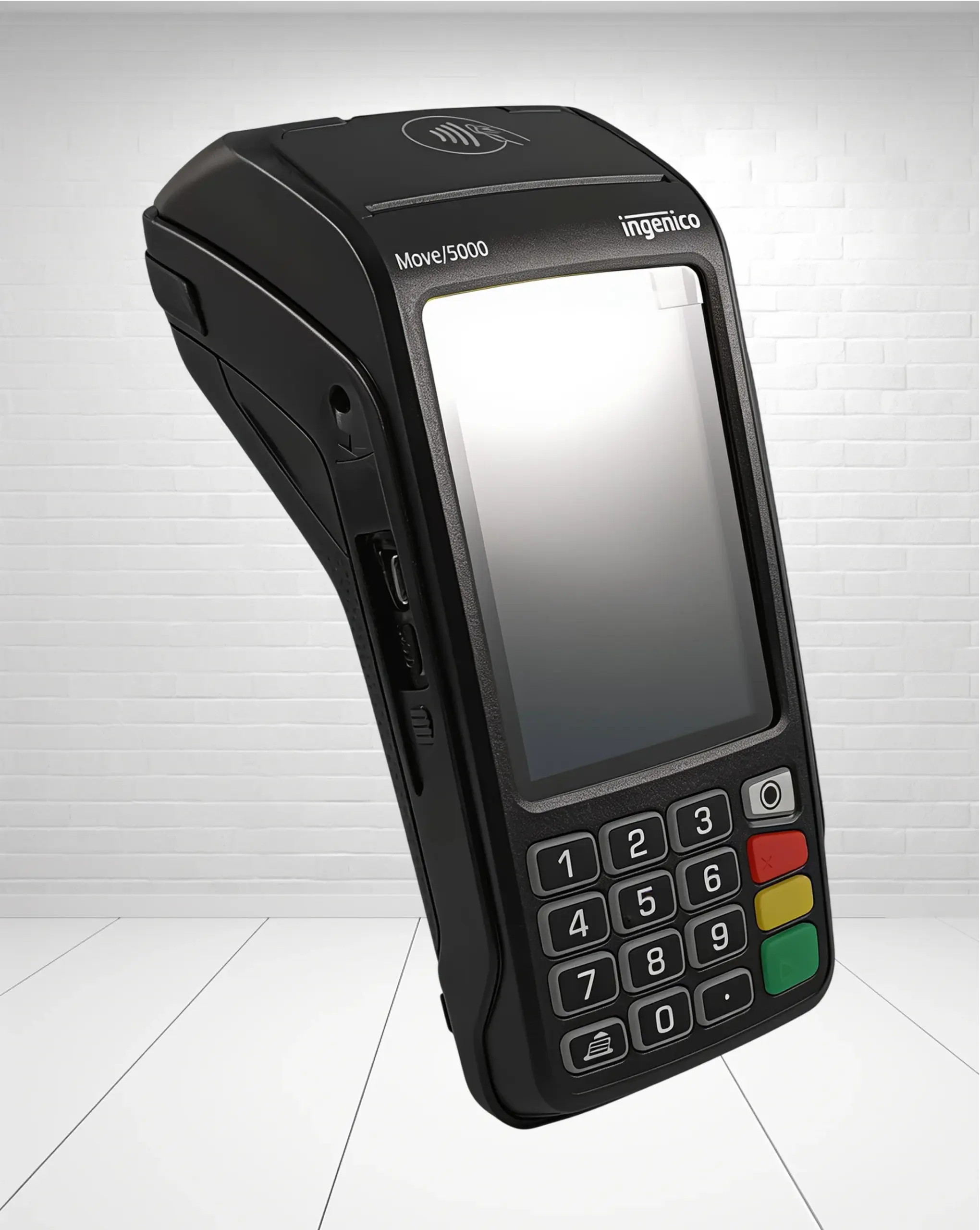 Ingenico Move 5000 portable payment terminal with touchscreen, physical keypad, and built-in contactless reader