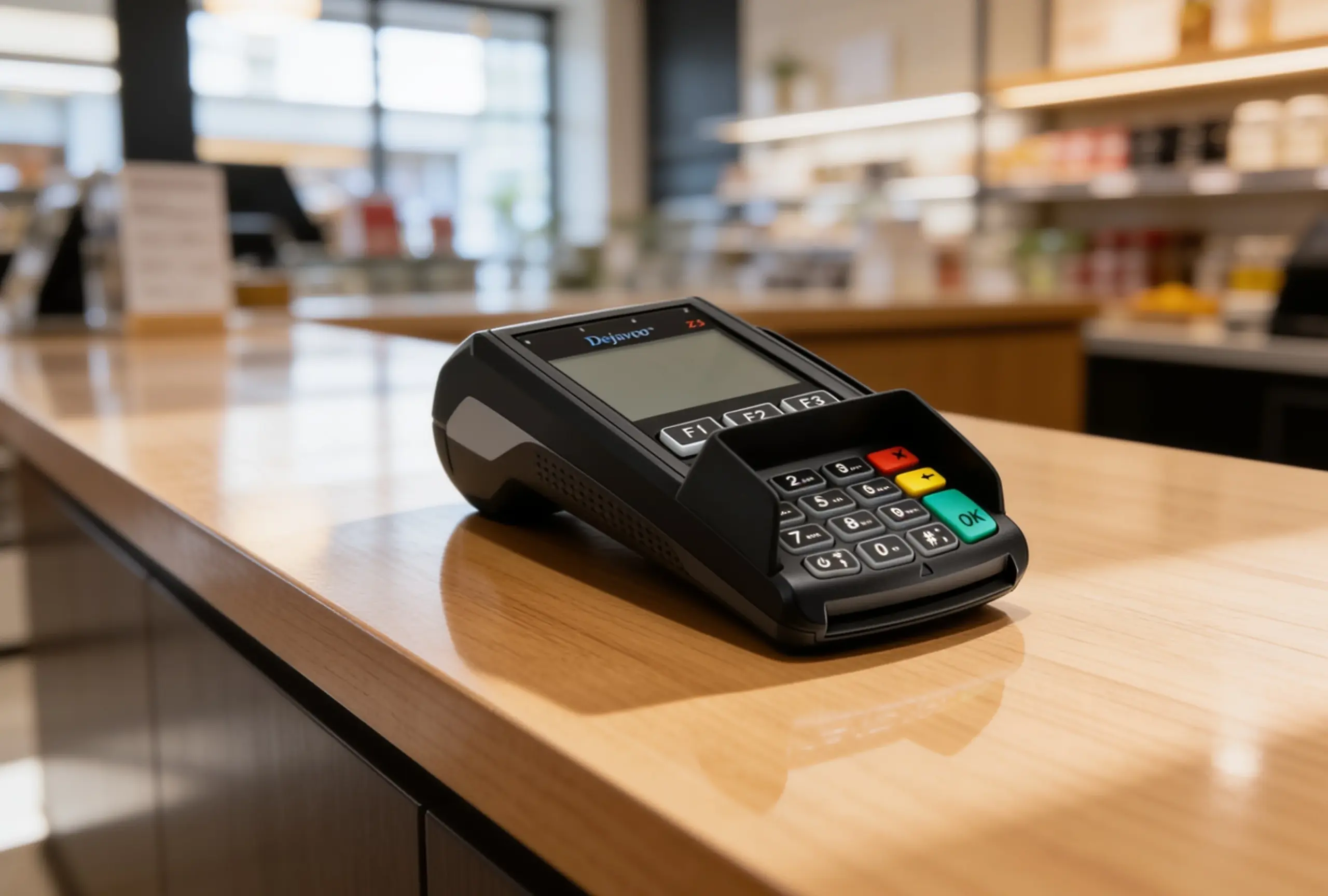 Dejavoo Z3 countertop payment terminal with color display, physical keypad, and secure payment connectivity