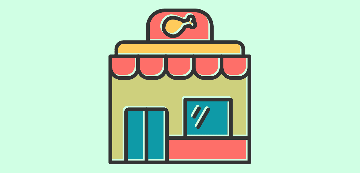 Cash discount store illustration with POS terminal, storefront, and shopping concept.